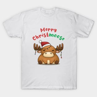 Merry Christmoose Cute Moose in Santa Hat T-Shirt